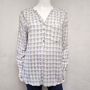 Sonoma Blouse Popover Owl Print Size L Womens Long Sleeve Henley Birds NWT